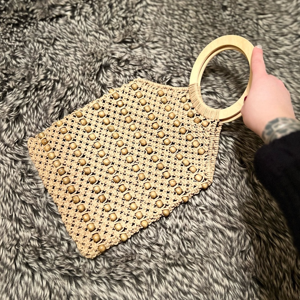 VINTAGE Woven Top Handle purse (brown/wood)